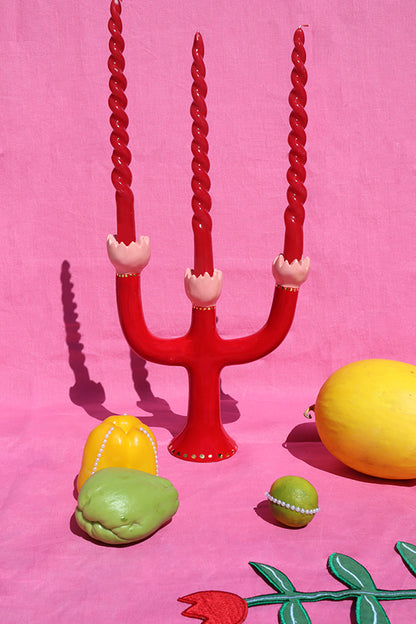 Tulip candle holder Red Pink & Gold