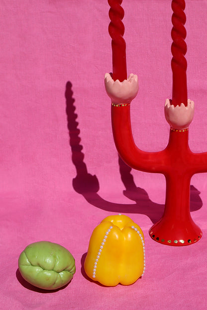 Tulip candle holder Red Pink & Gold