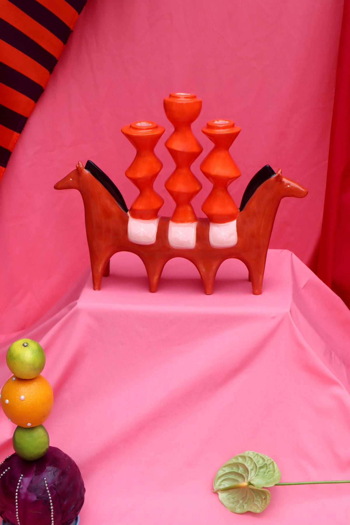 Riding Twins 3 Armed Candleholder