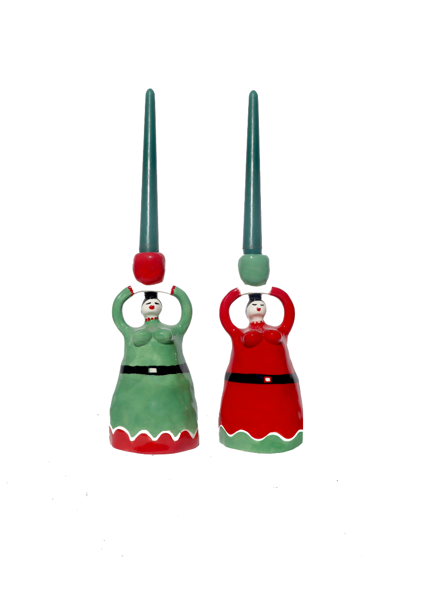 Santa Green woman candle holder