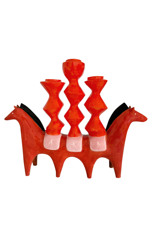 Riding Twins 3 Armed Candleholder