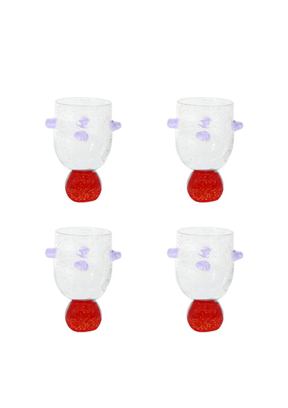Ana Glass Tumblers Red and Lilac SET of 4