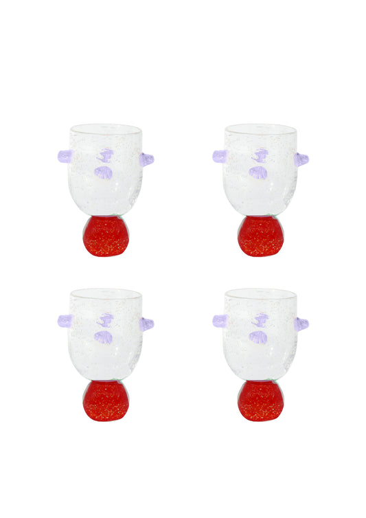 Ana Glass Tumblers Red and Lilac SET of 4
