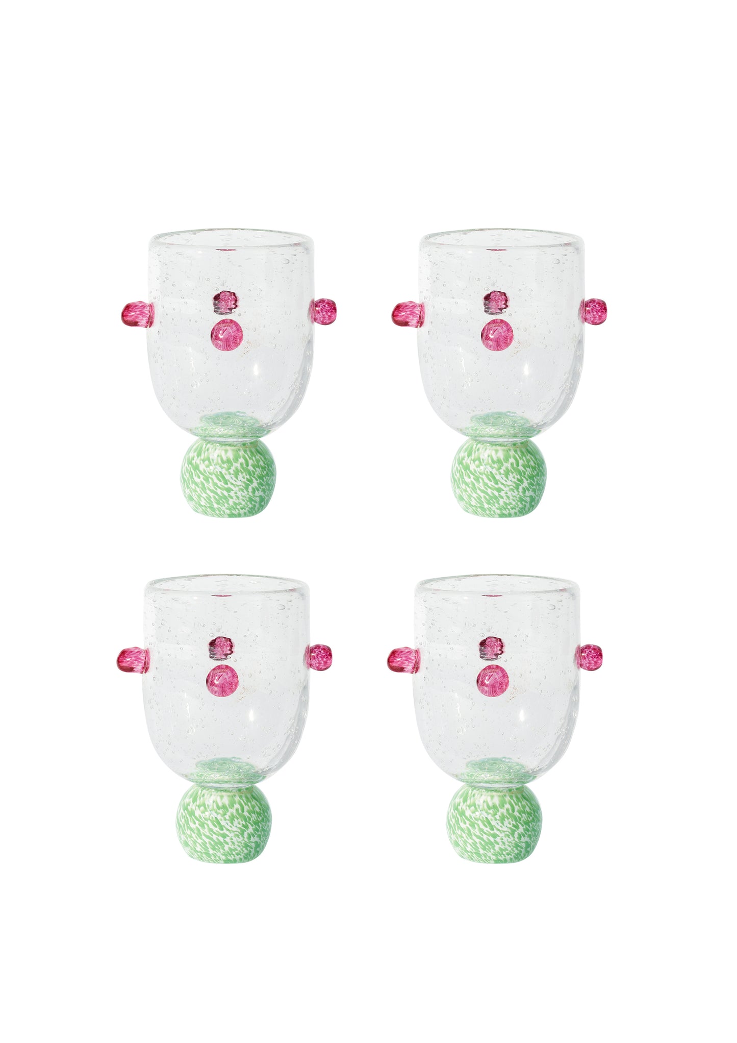 SET OF 4 DOTTY ORCHID PINK & GREEN GLASS