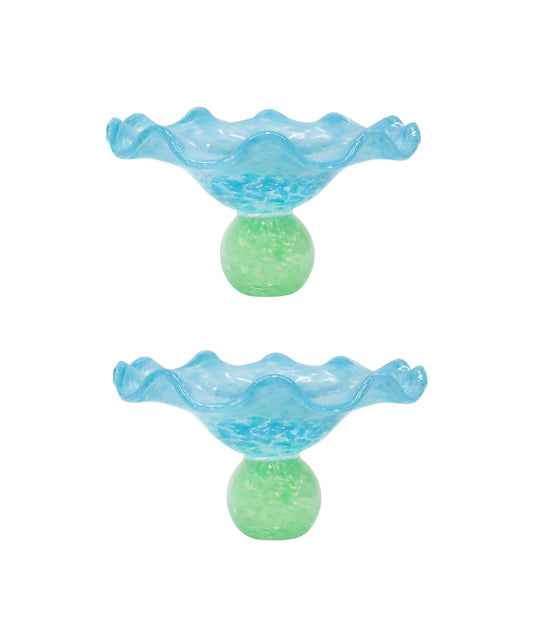 Ana Glass Soucoupe  Green and Turquoise SET of 2