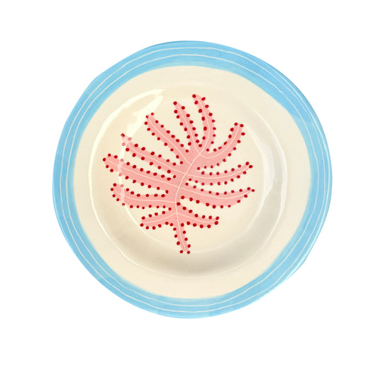 Dessert Plate Pink Seaweed and Blue